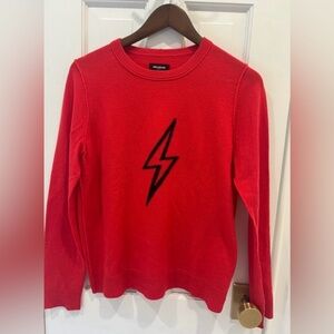 Zadig & Voltaite Miss Flash Red Cashmere Sweater with Lightning Bolt Women's M